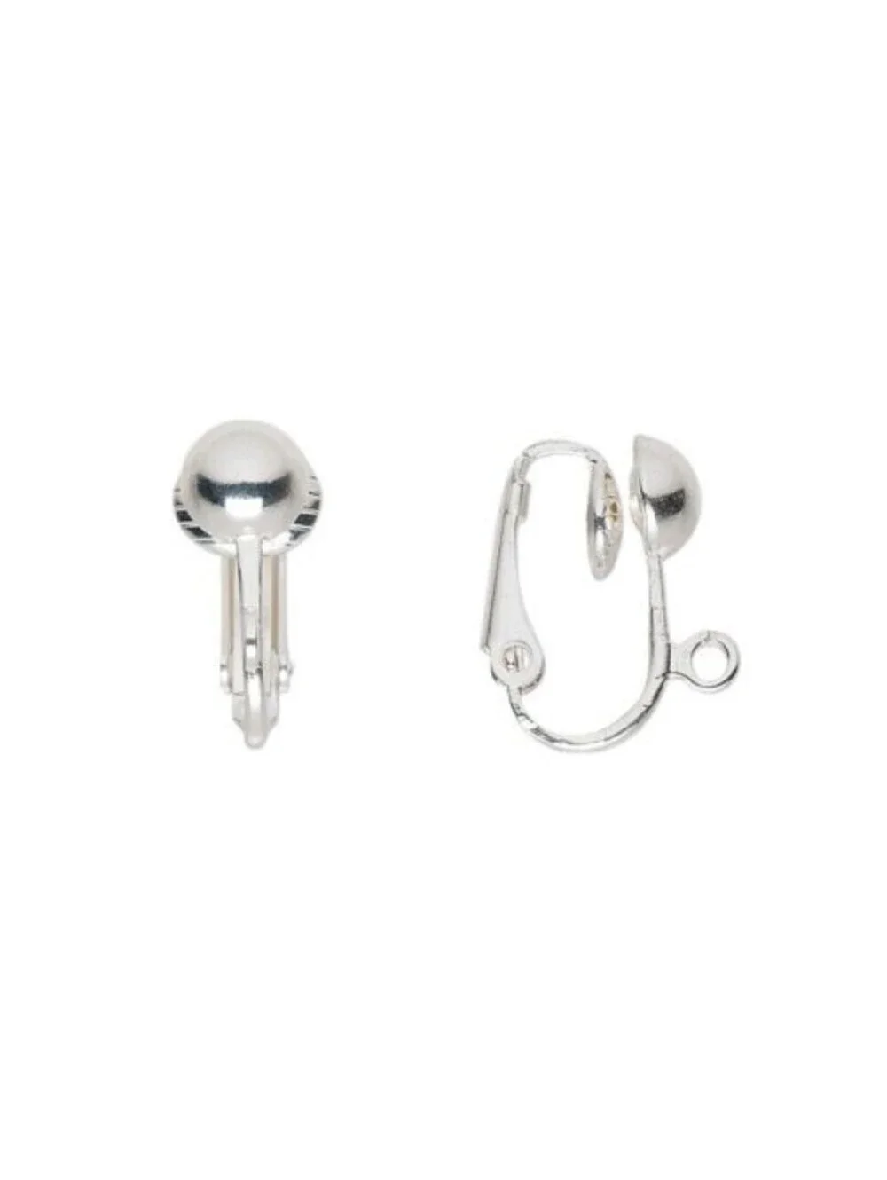 Clip On Earring Hooks Findings Silver Plated 6mm Half Ball 4pcs